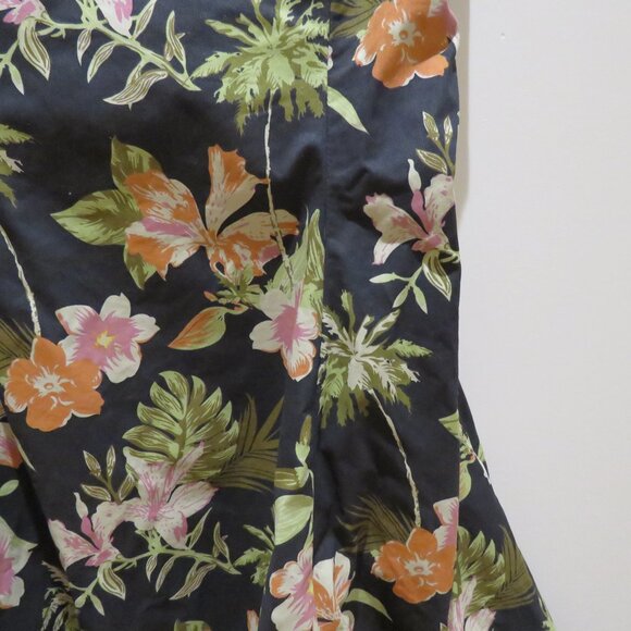 DR FAUST Marrama Palm Tree Exotic Flowers Black Retro Midi Swing Dress Rock Vtg - Picture 8 of 13